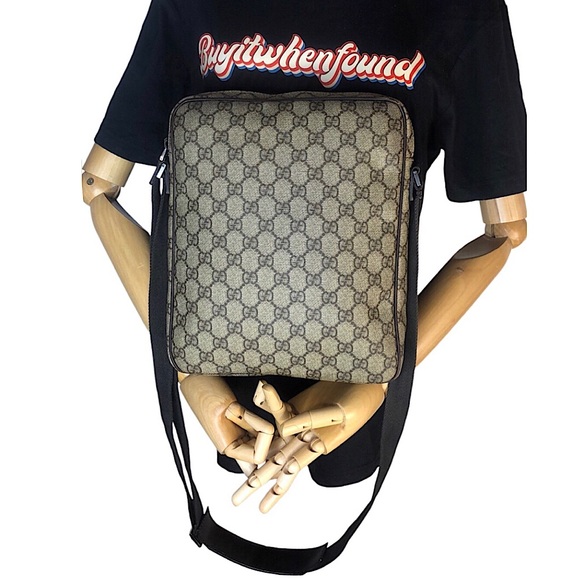 M GUCCI GG Supreme Coated Canvas and Leather Crossbody Messenger Bag VINTAGE - Picture 3 of 17